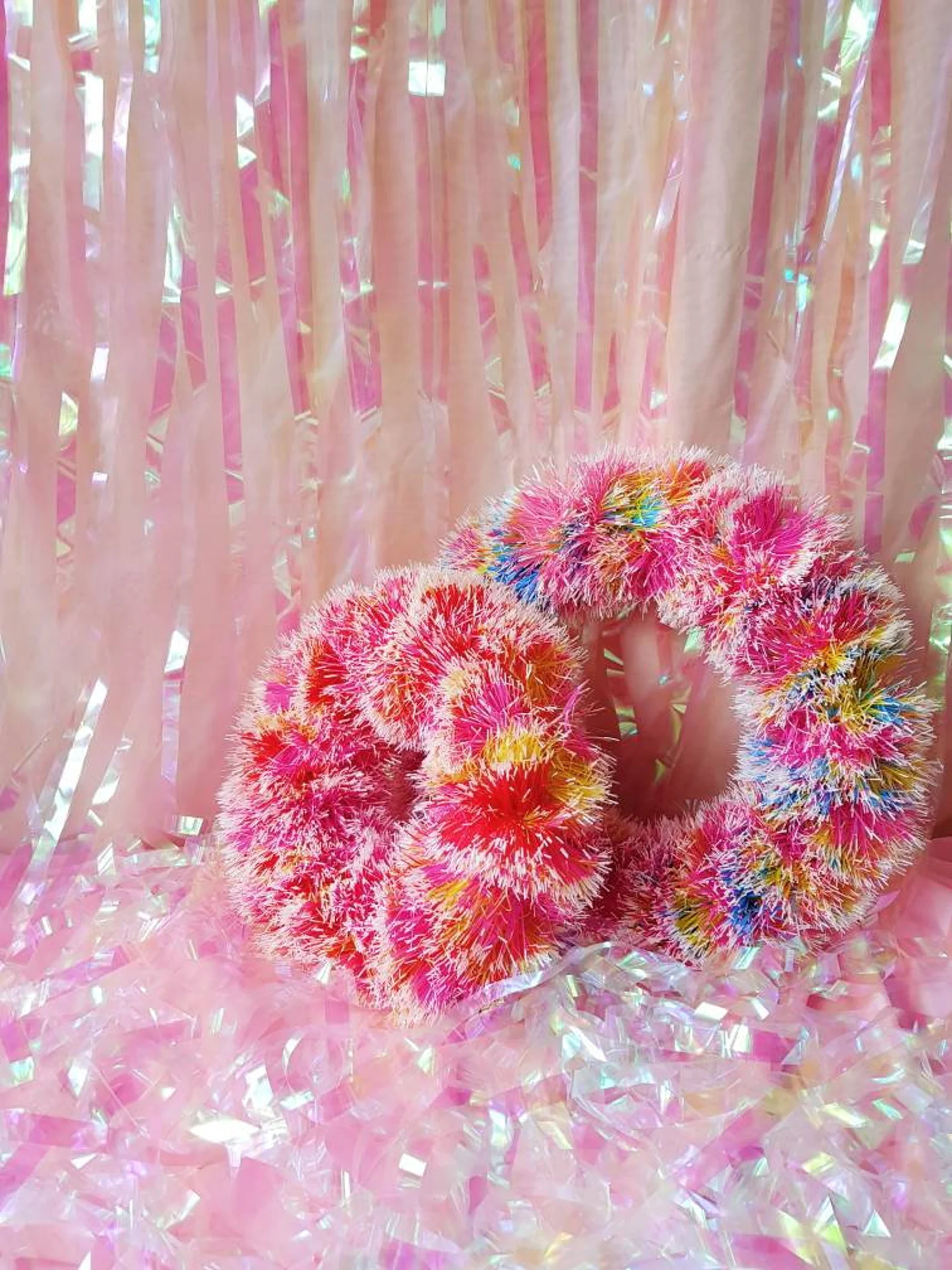 Pink Pom Pom Tinsel Wreath