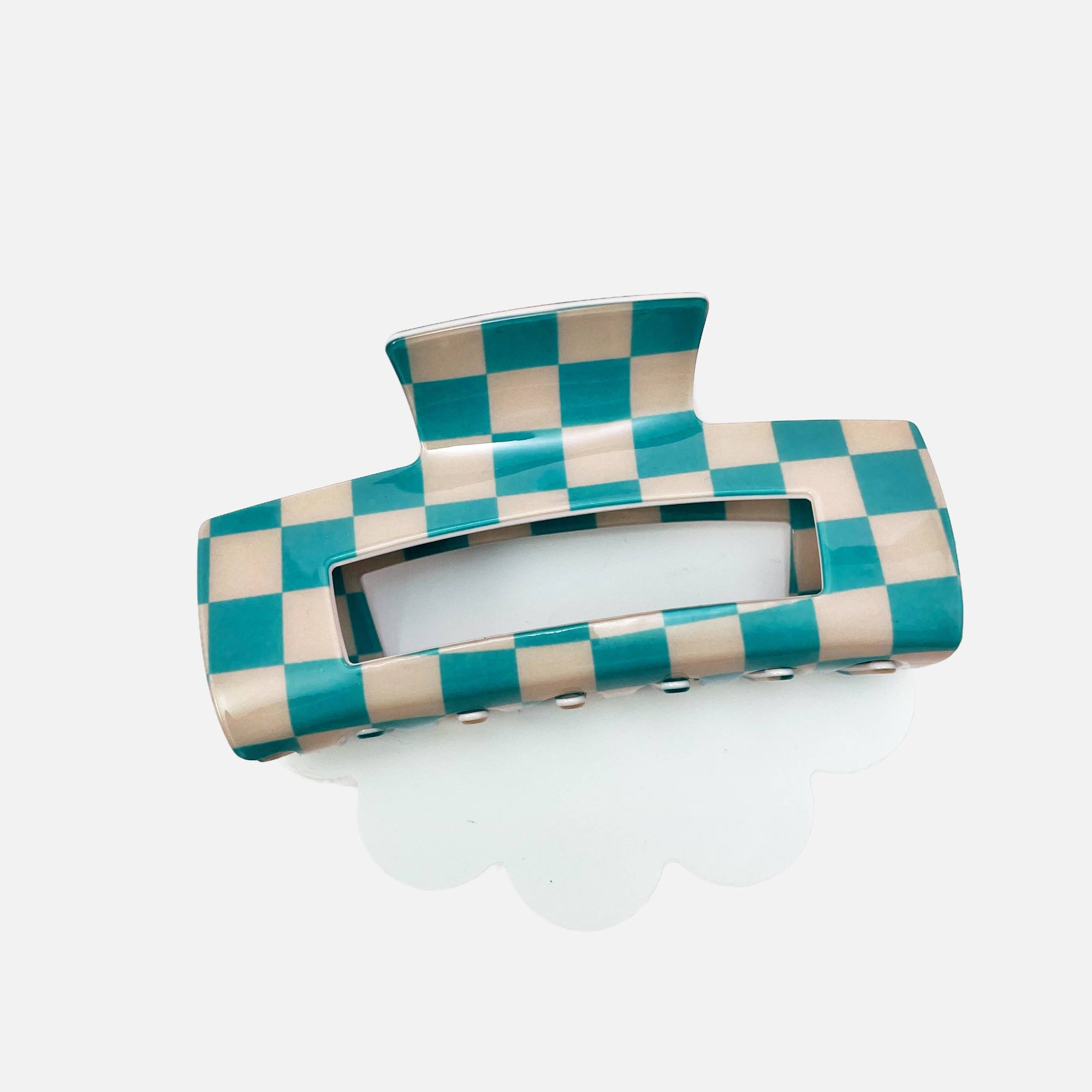 Aqua Checkered Claw Clip