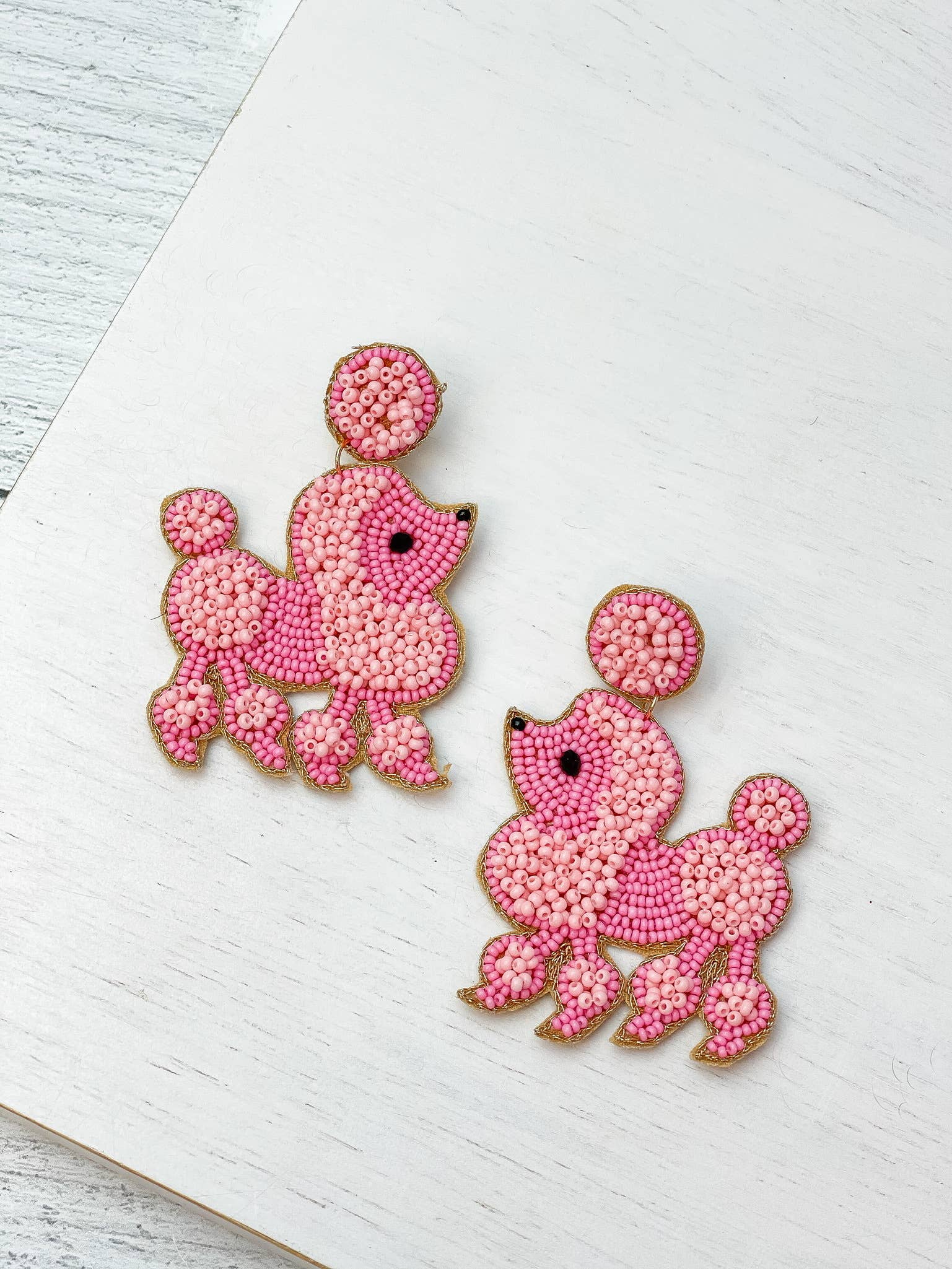 Pink Poodle Beaded Dangle Earrings