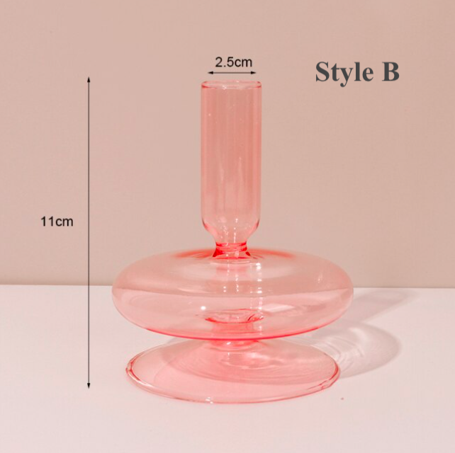 Pink Single Bubble Glass Candlestick Holder