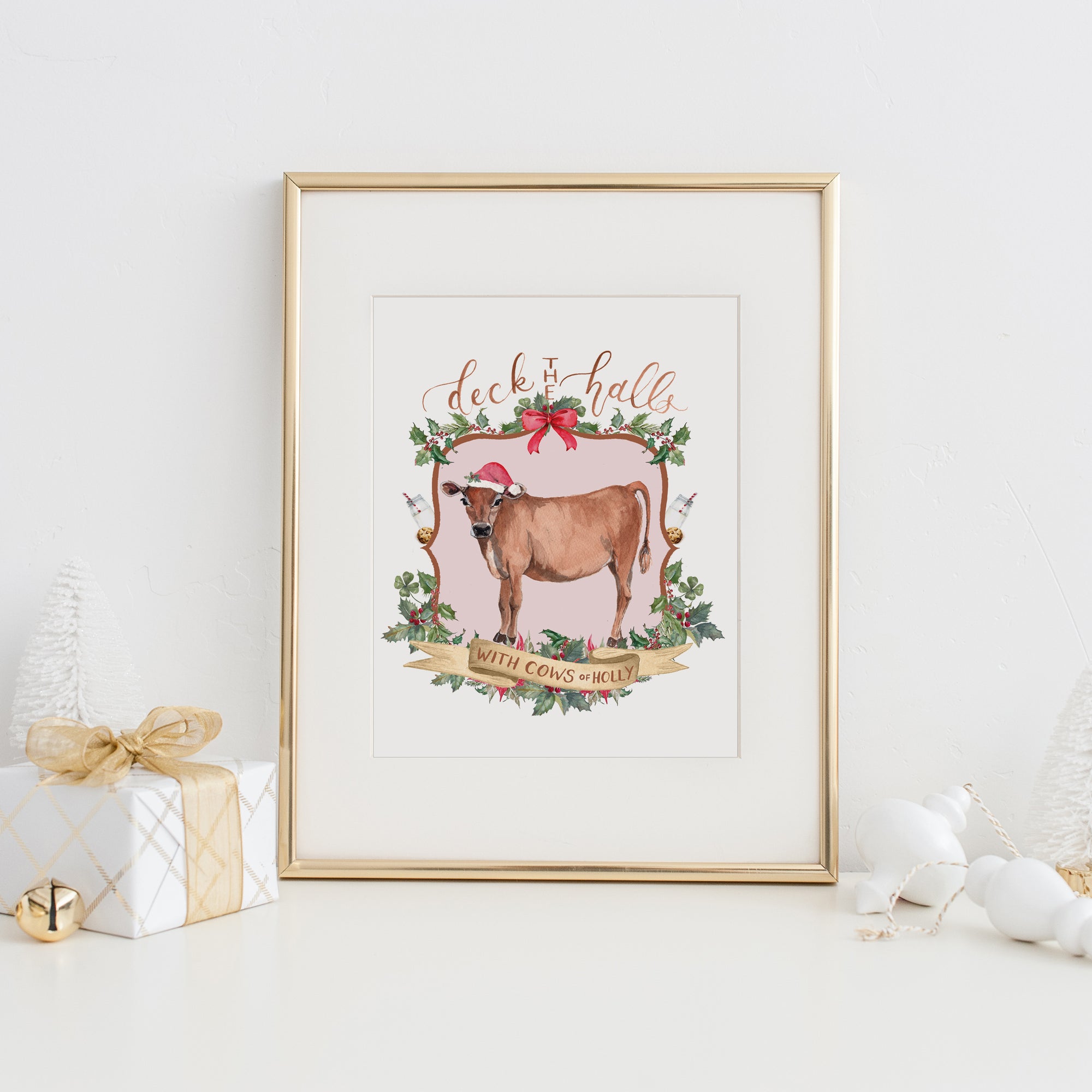 Deck the Halls with Cows of Holly Art Print