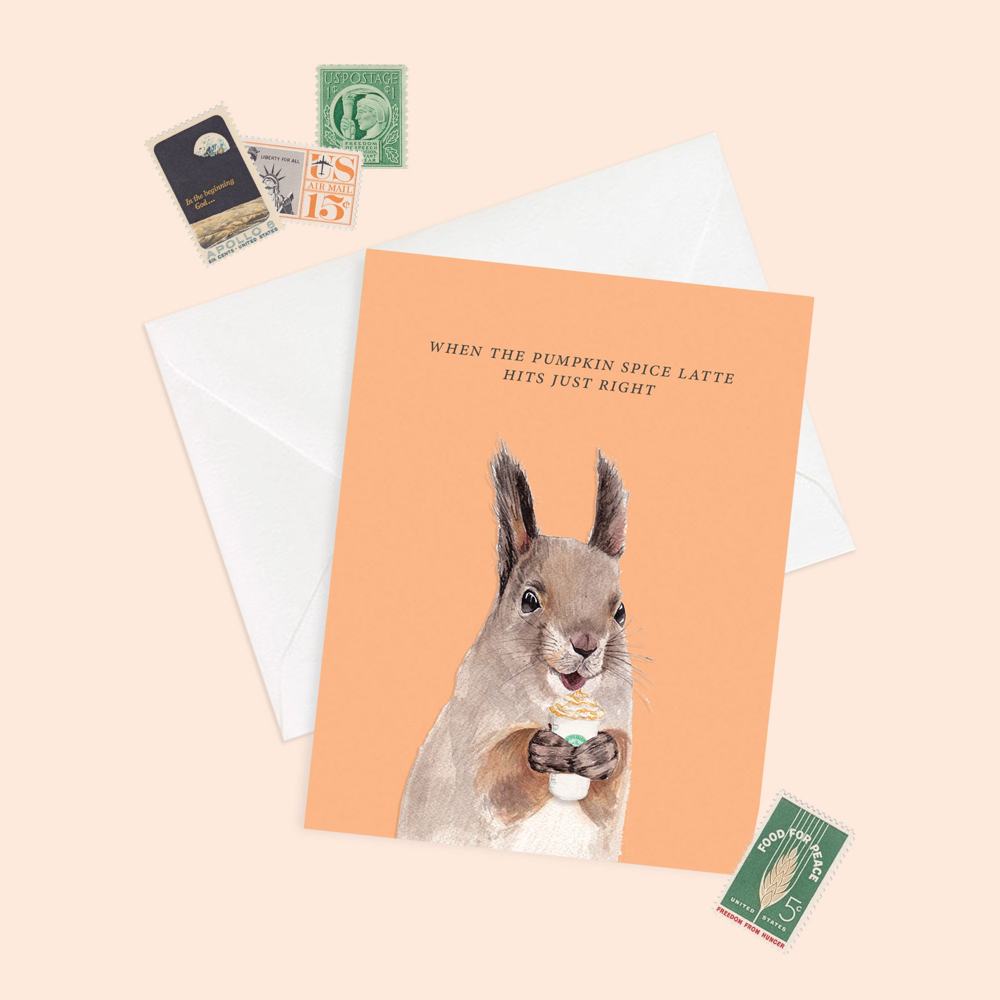 Pumpkin Spice Latte Squirrel Greeting Card