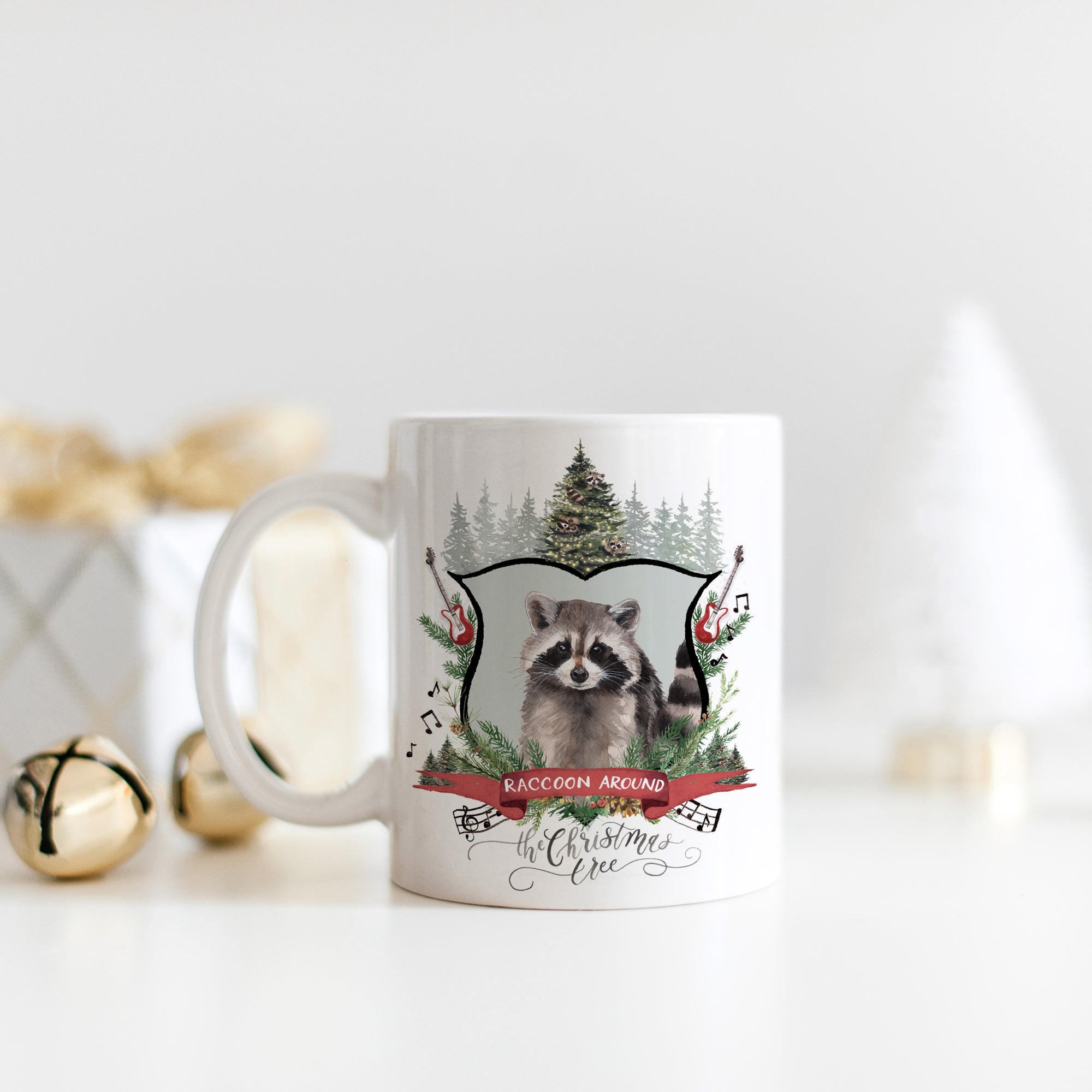 Raccoon Around the Christmas Tree Mug