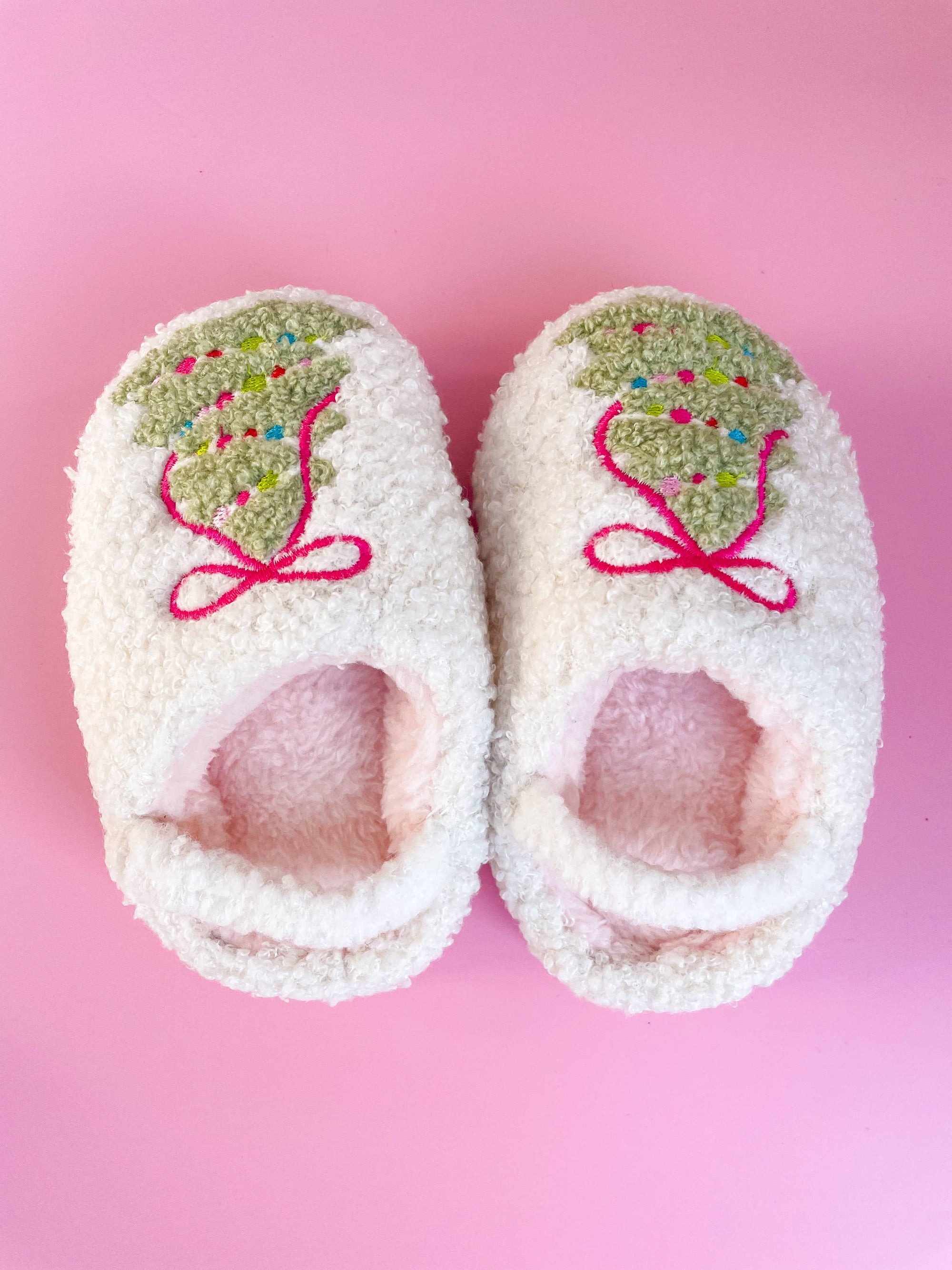 Pink Bow Christmas Tree Slippers (Toddler/Kids)