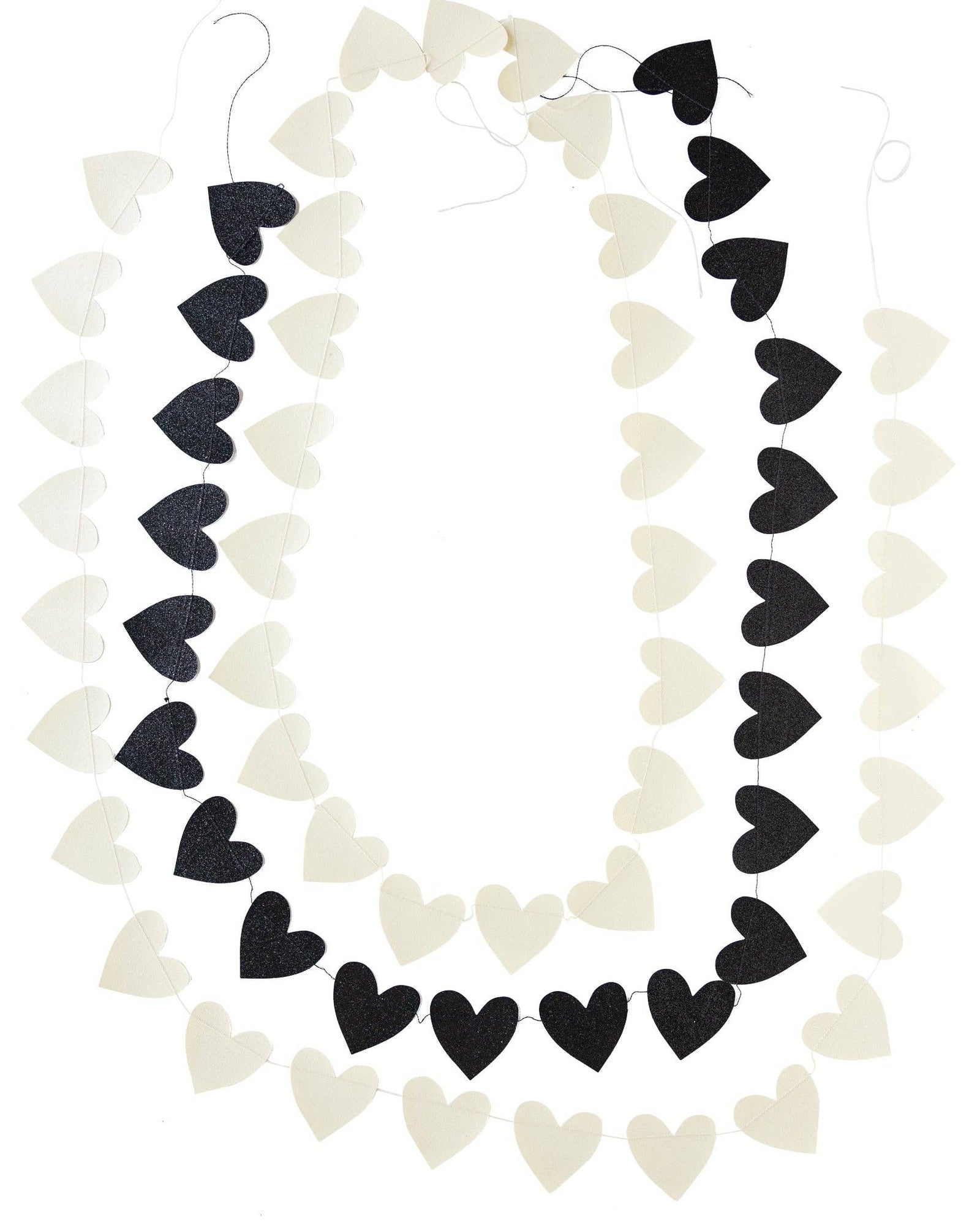 Black and White Glitter Heart Banner Set