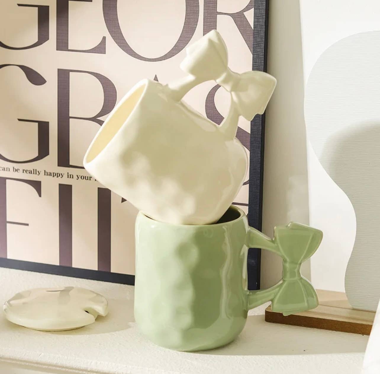 Sage Green Ceramic Bow Mug