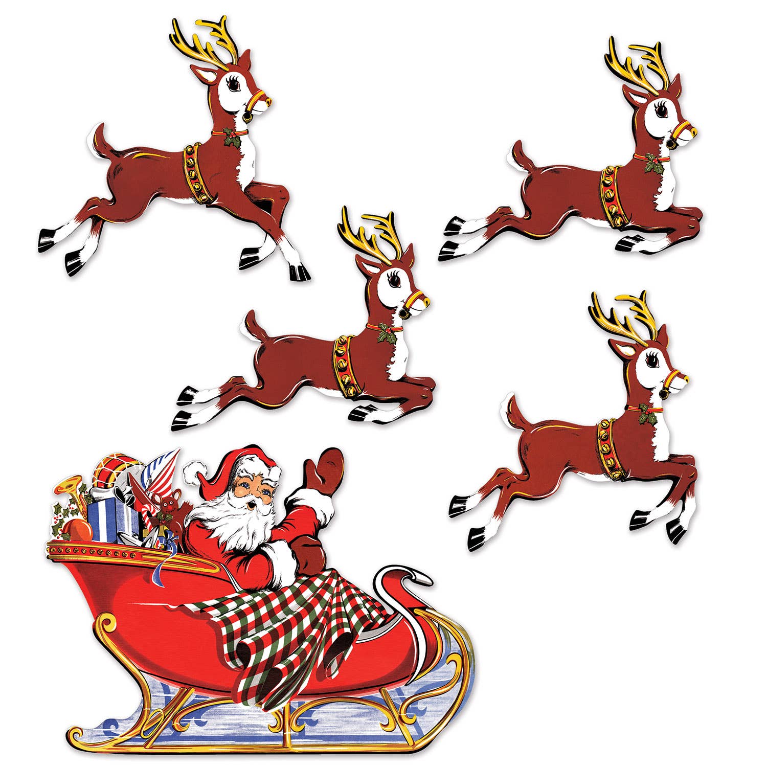 Vintage 1971 Christmas Santa & Sleigh Die-Cuts (set of 5!)