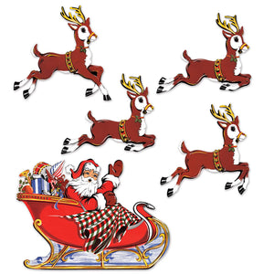 Vintage 1971 Christmas Santa & Sleigh Die-Cuts (set of 5!)