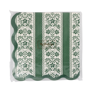 Green Floral Stripe Christmas Cocktail Napkins
