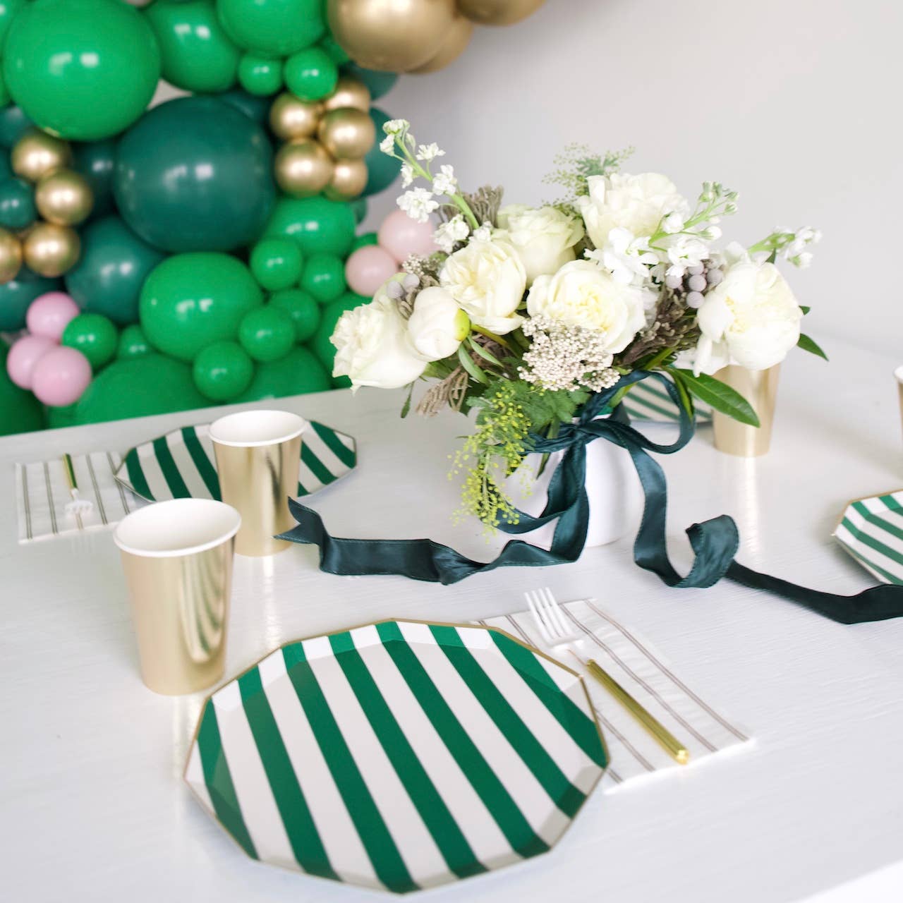 Emerald Green Cabana Stripe Plates