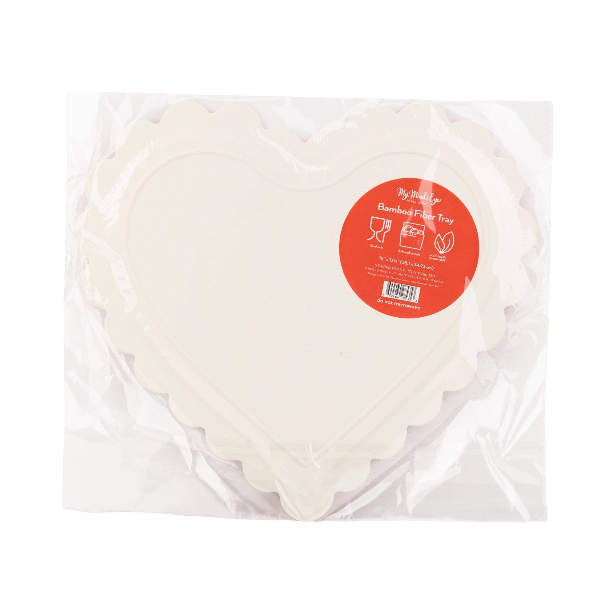 Scalloped Striped Heart Bamboo Tray