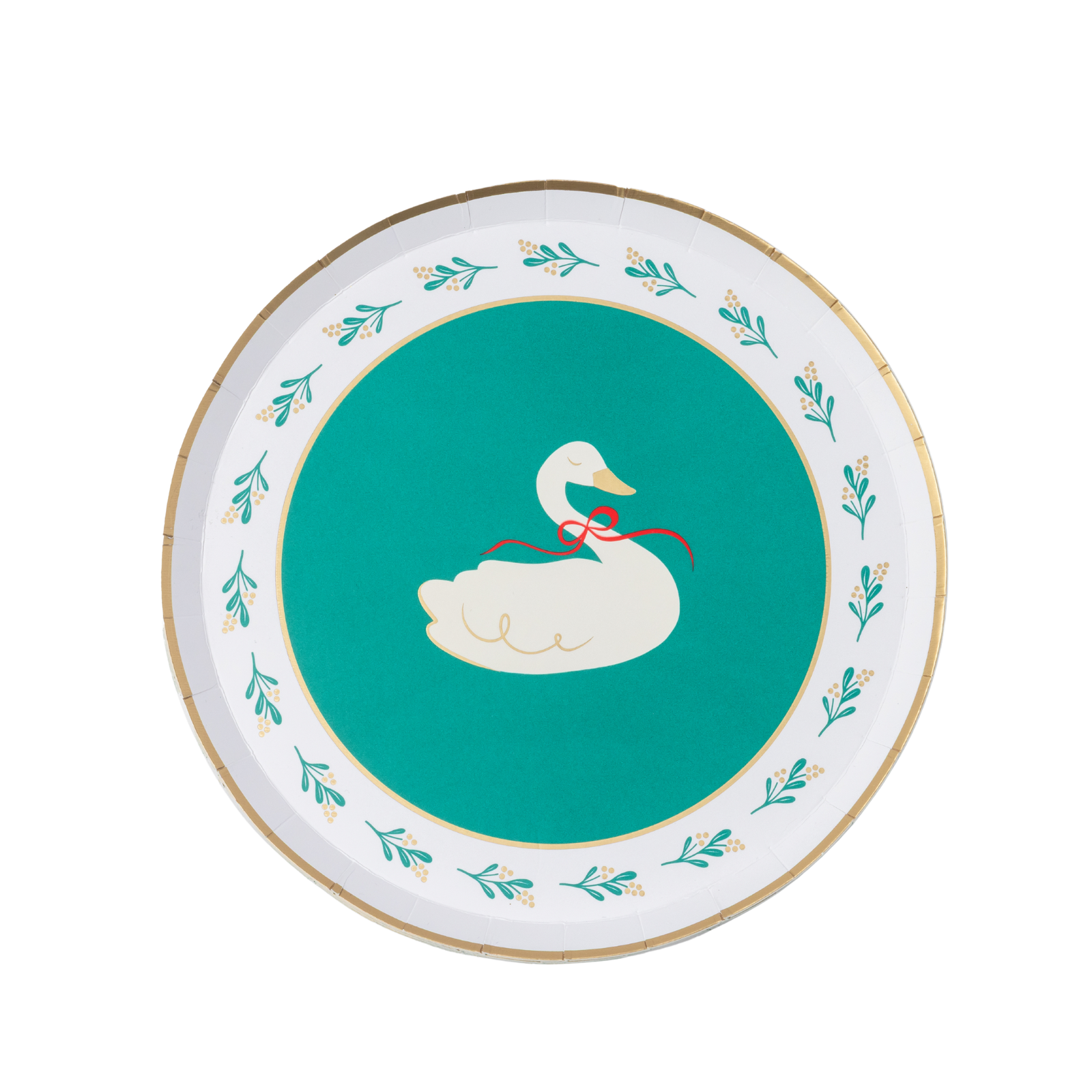 Christmas Floral Swan Print Green Small Plates (Set of 8)