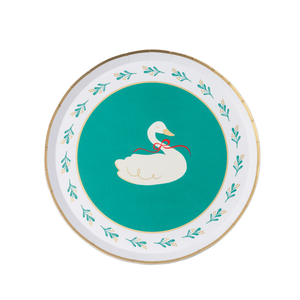 Christmas Floral Swan Print Green Small Plates (Set of 8)
