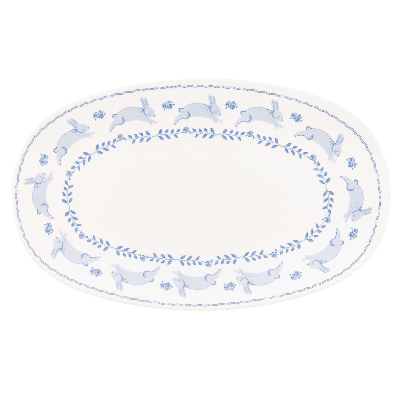 Blue Bunny Oval Bamboo Tray