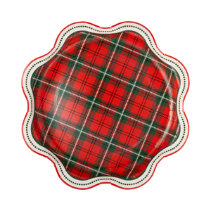Red and Green Plaid Scalloped Dinner Plates