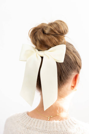 White Satin Bow Barrette