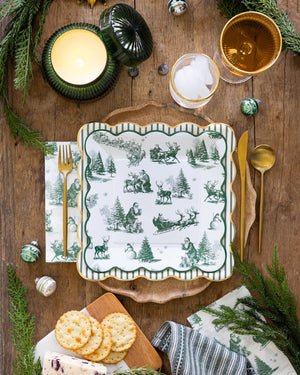 Green Christmas Toile Paper Dinner Plates