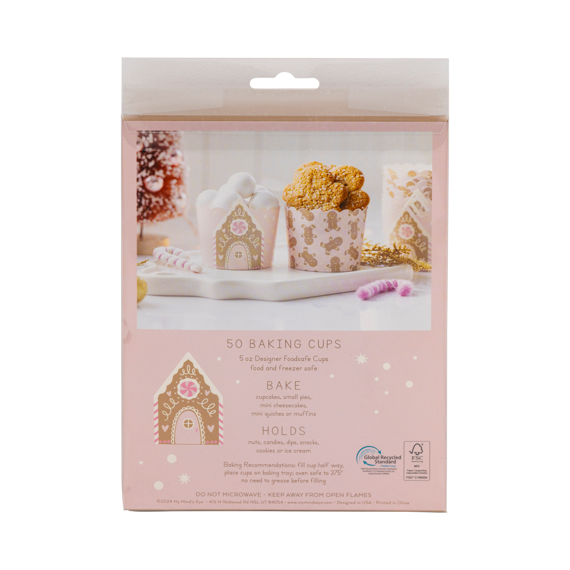 Pink Gingerbread House Baking Cups