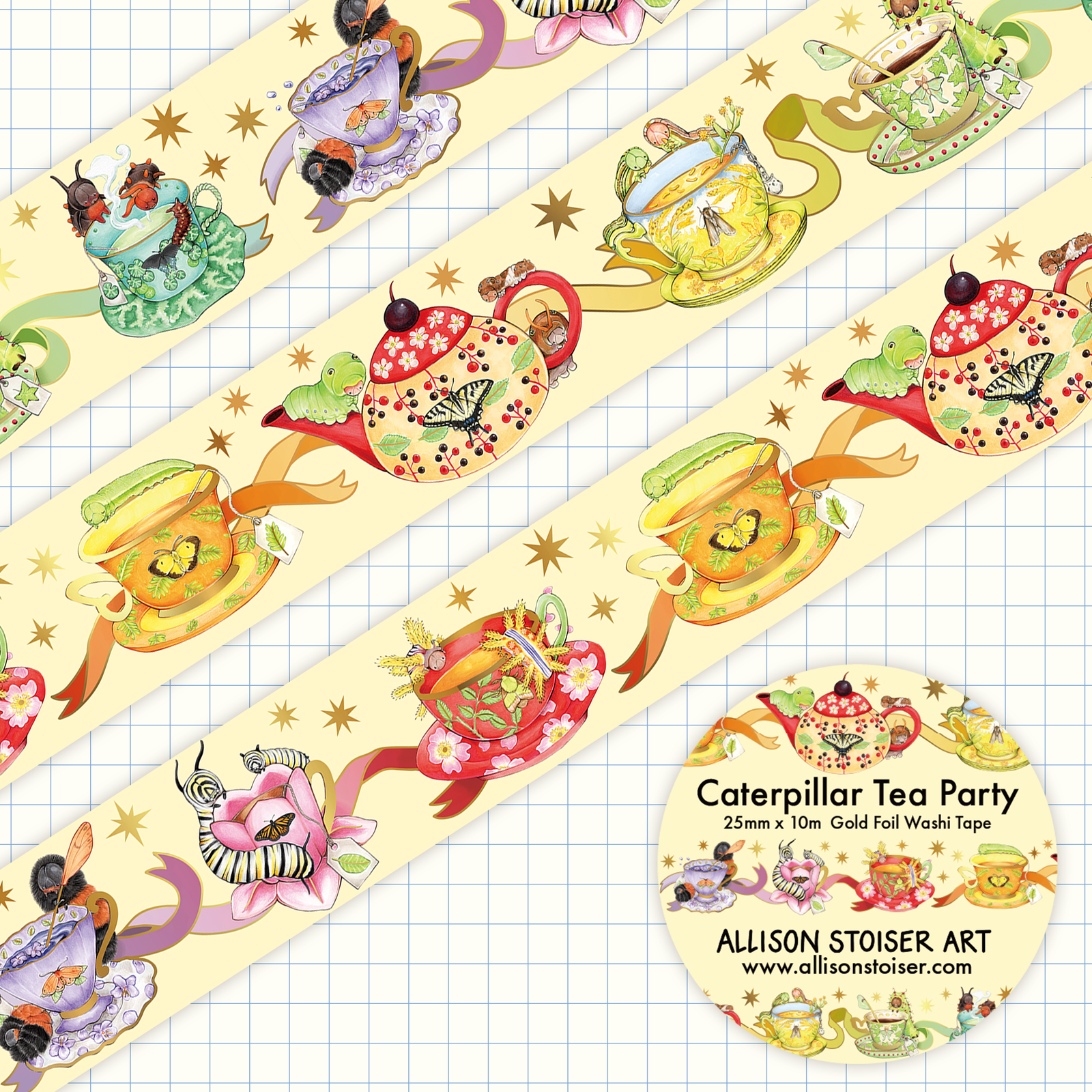 Caterpillar Tea Party Gold Foil Washi Tape