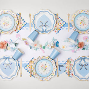 Elegant Blue and Gold Bow Dinner Plates