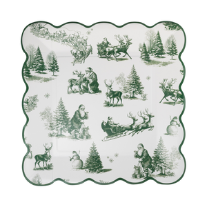 Green Christmas Toile Paper Dinner Plates