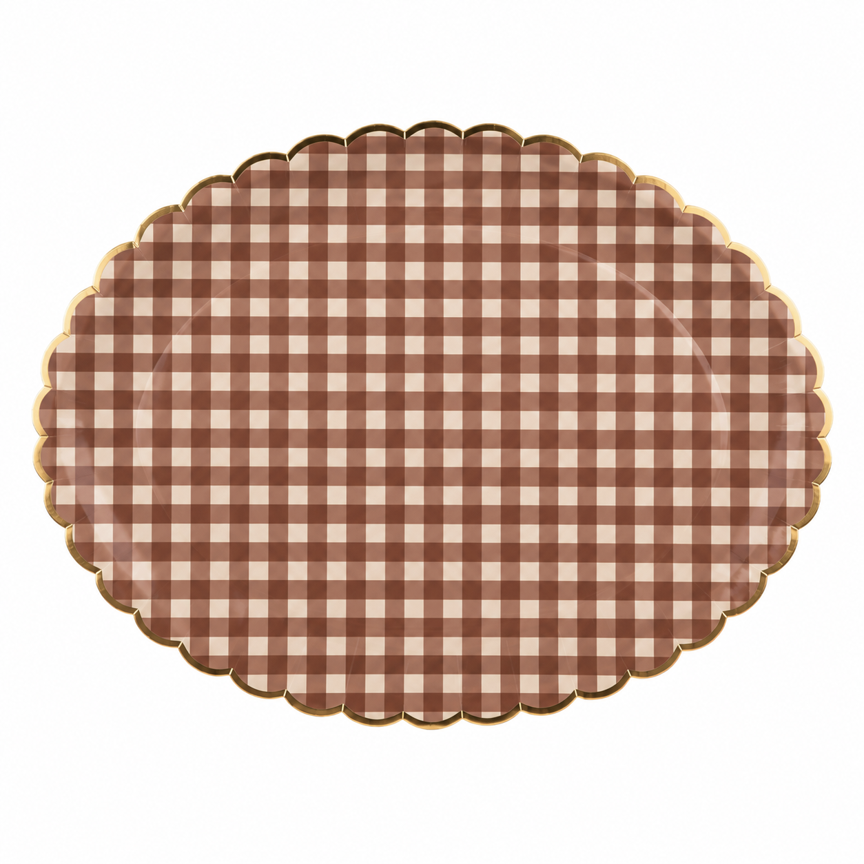 Brown Gingham Gold Scalloped Fall 17" Paper Serving Platters