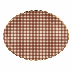 Brown Gingham Gold Scalloped Fall 17" Paper Serving Platters