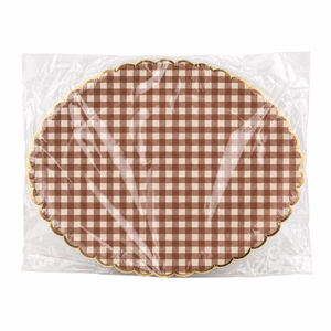 Brown Gingham Gold Scalloped Fall 17" Paper Serving Platters