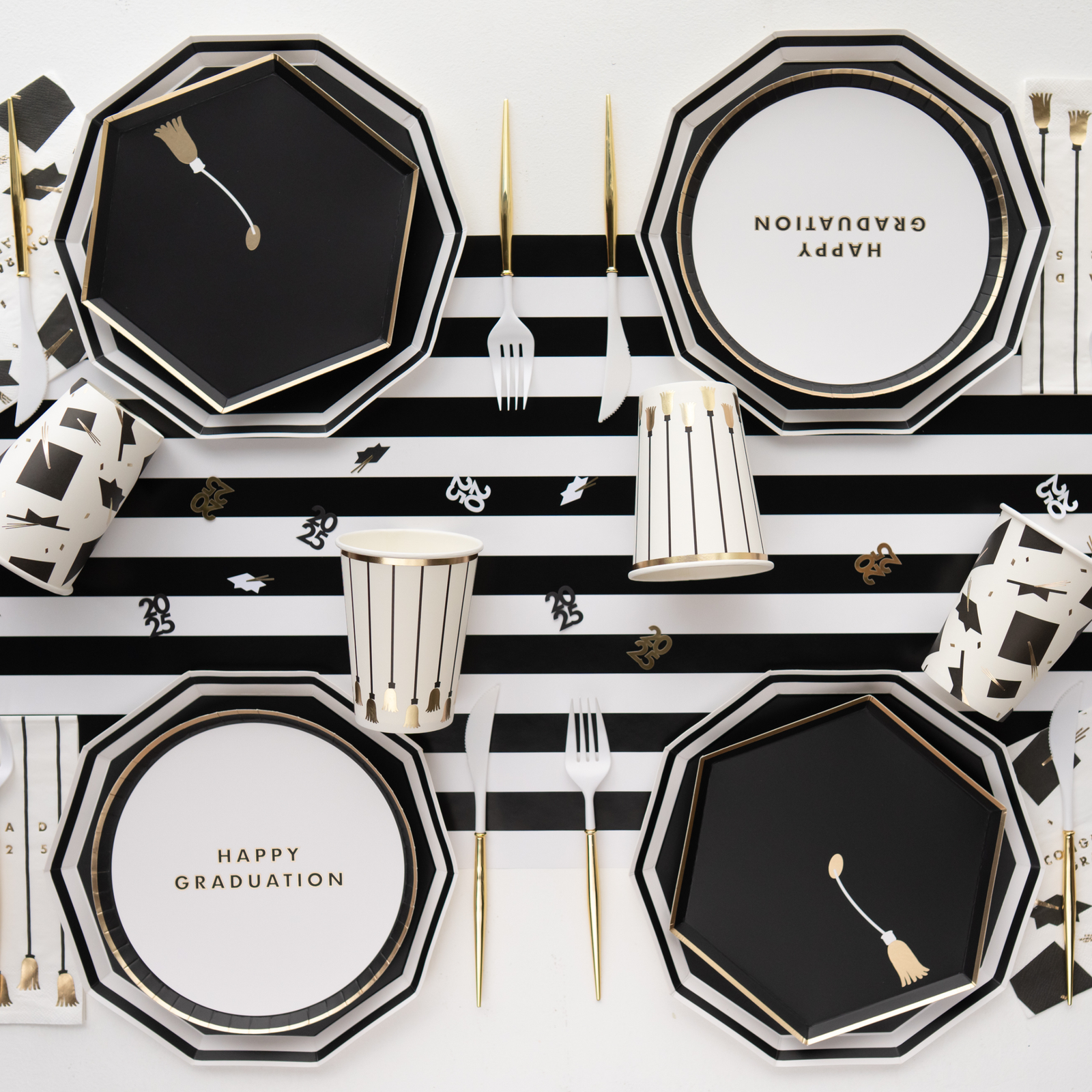 Black and White Decagon Dinner Plates
