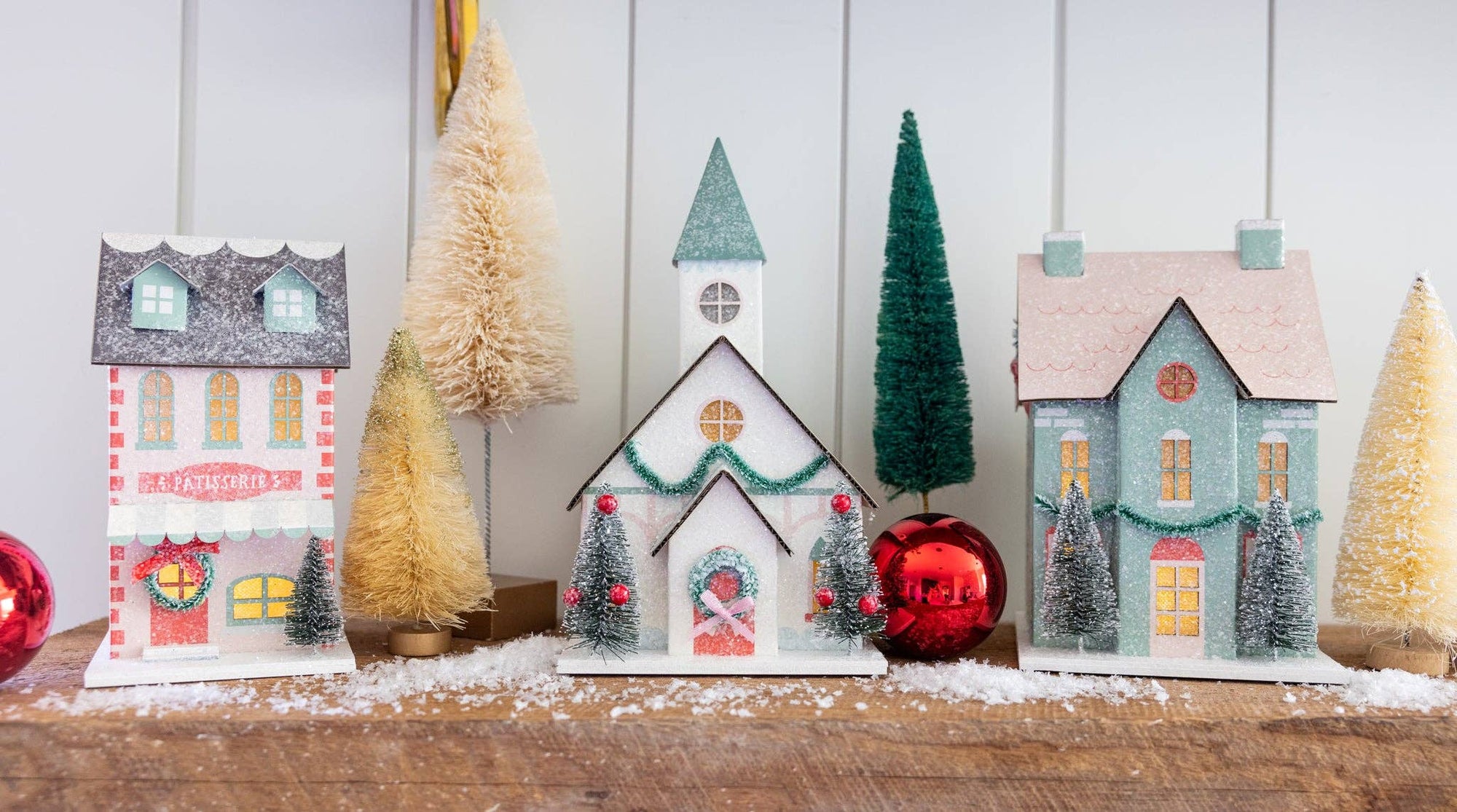 Sparkly Christmas Village Paper Church Decoration (with lights!)