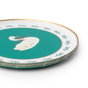 Christmas Floral Swan Print Green Small Plates (Set of 8)