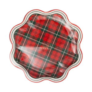 Red and Green Plaid Scalloped Dinner Plates