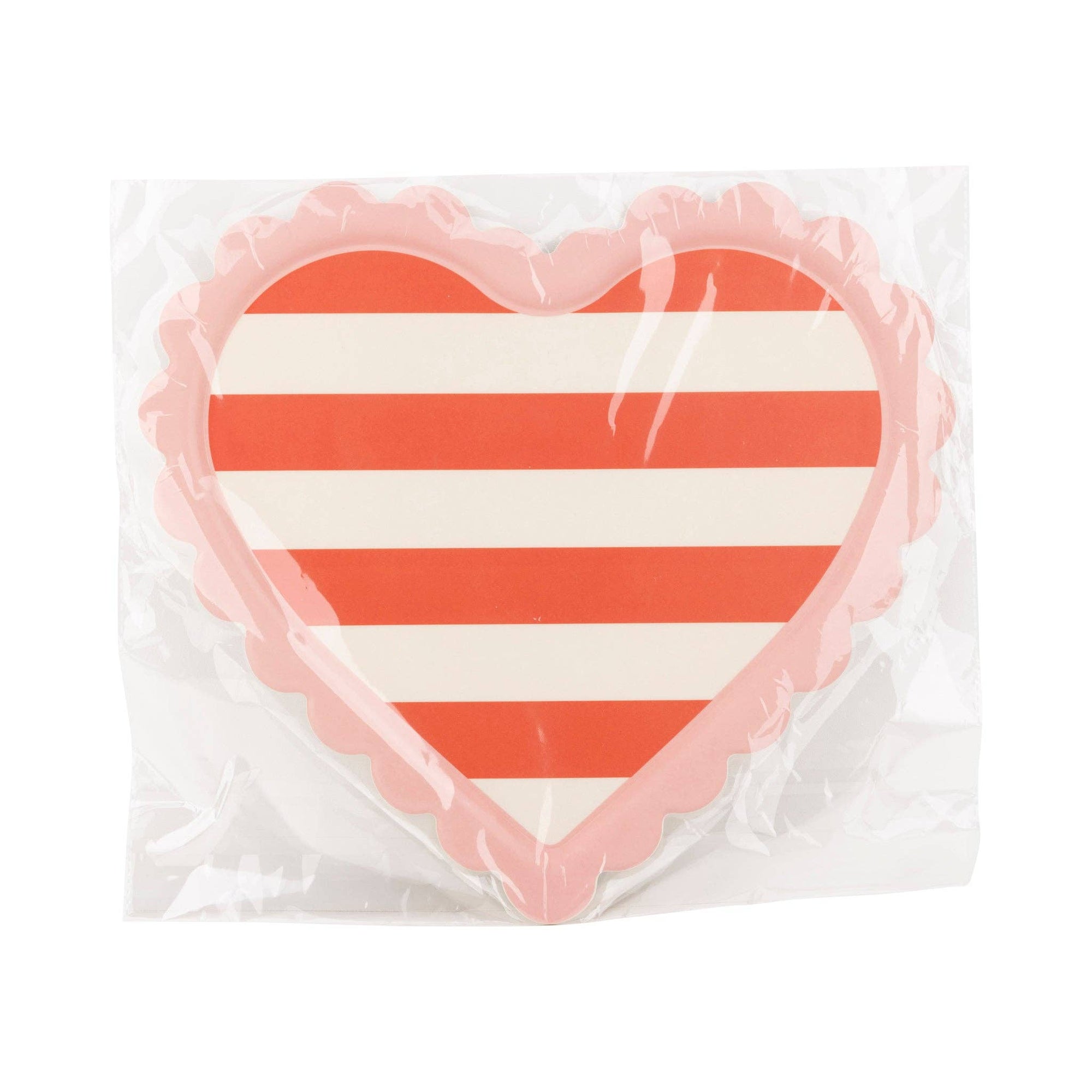 Scalloped Striped Heart Bamboo Tray