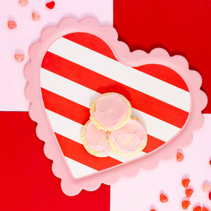 Scalloped Striped Heart Bamboo Tray