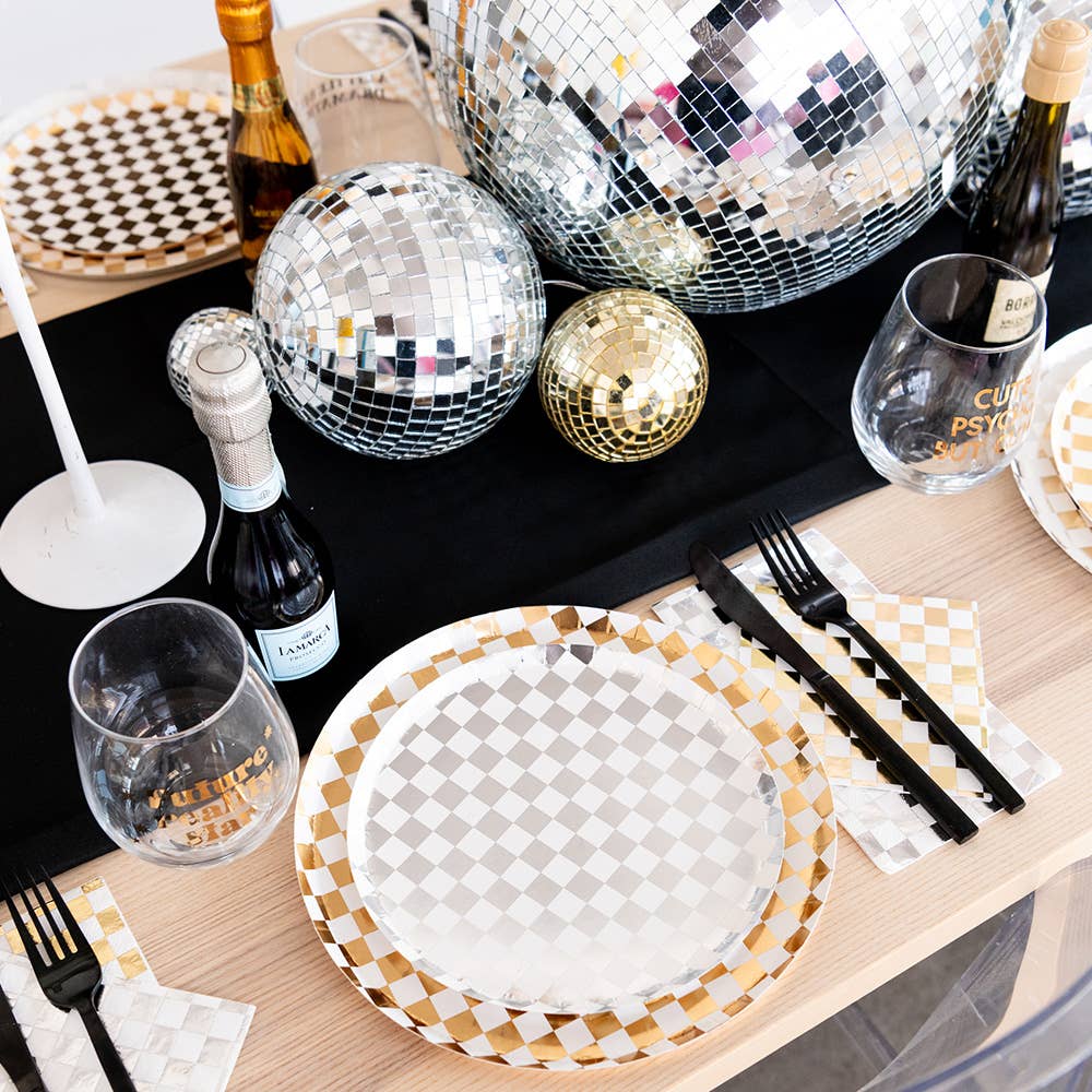 Sparkling Gold Checked Cocktail Napkins