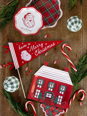 Red House Shaped Christmas Paper Dinner Plates
