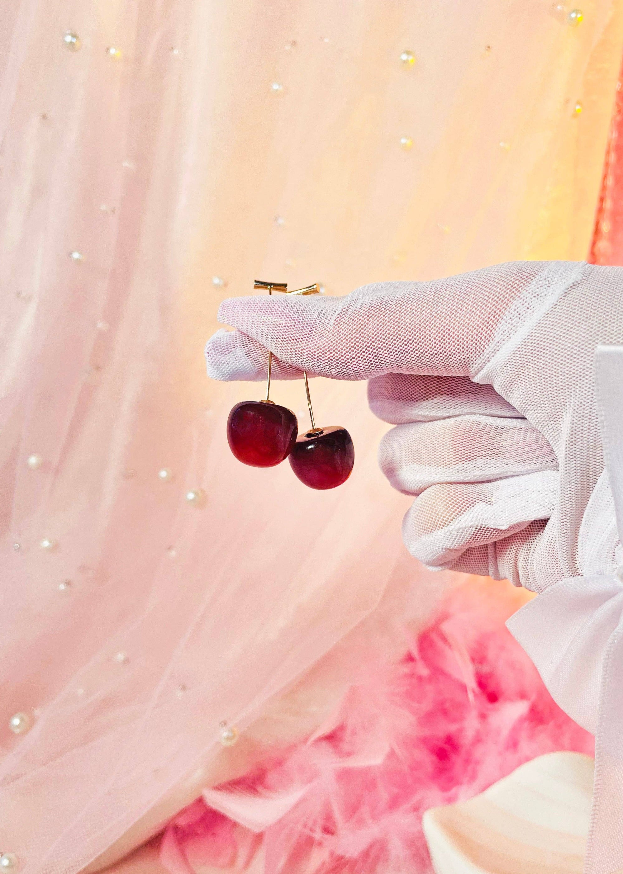 Gold Stem Cherry Earrings