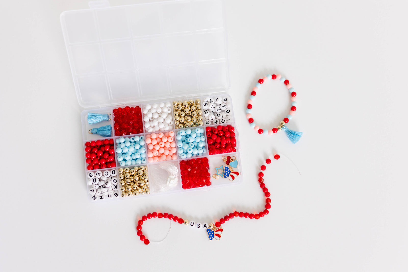 Stars And Stripes Patriotic DIY Stretchy Bracelet Craft Kit