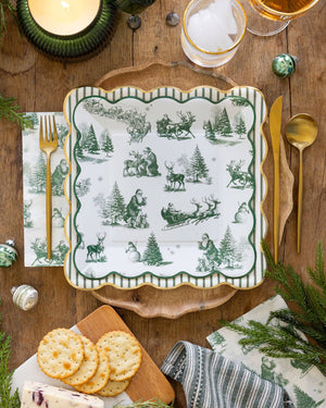 Green Christmas Toile Paper Dinner Plates