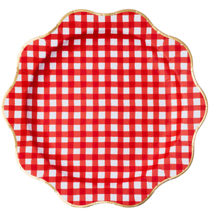 Cherry Red Gingham Dinner Plates