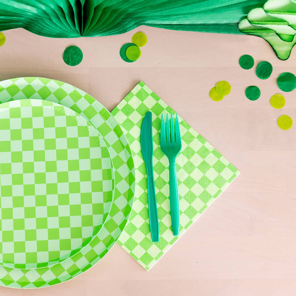Lime Checker Dinner Plates