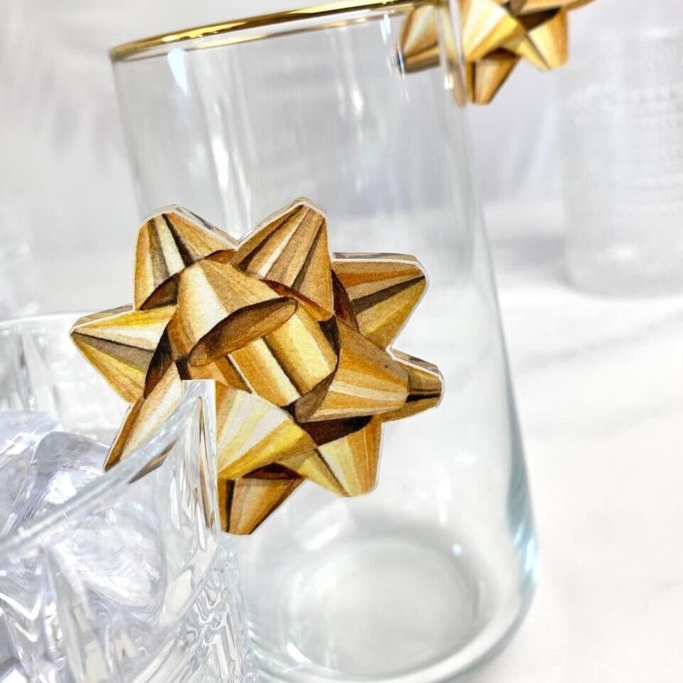 Gold Gift Bow Cocktail Charms