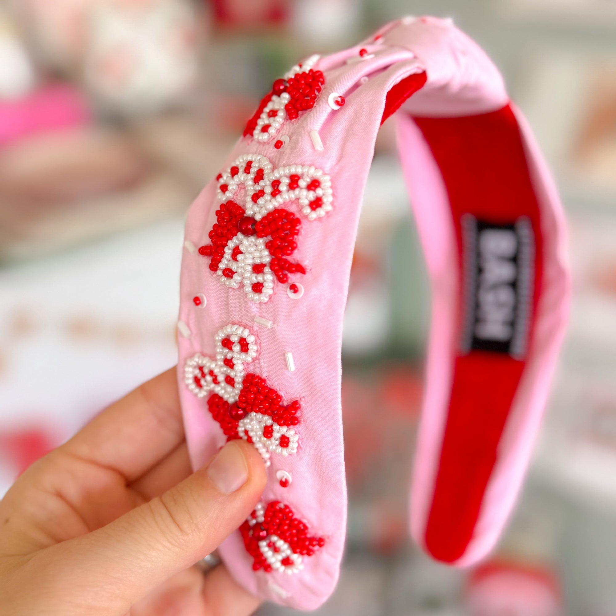 Pink Candy Canes Beaded Headband