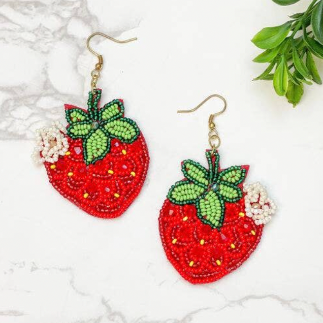 Strawberry Jewel Beaded Dangle Earrings