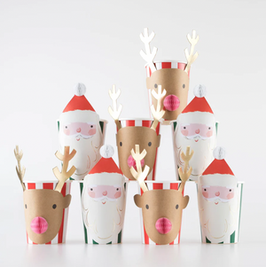 Christmas Honeycomb Santa + Reindeer Cups