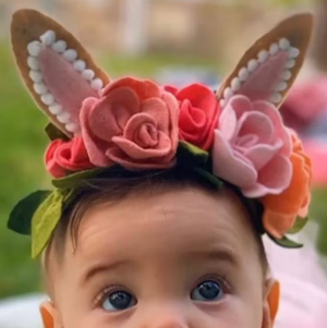 Rose Bunny Ears Nylon Stretchy Headband
