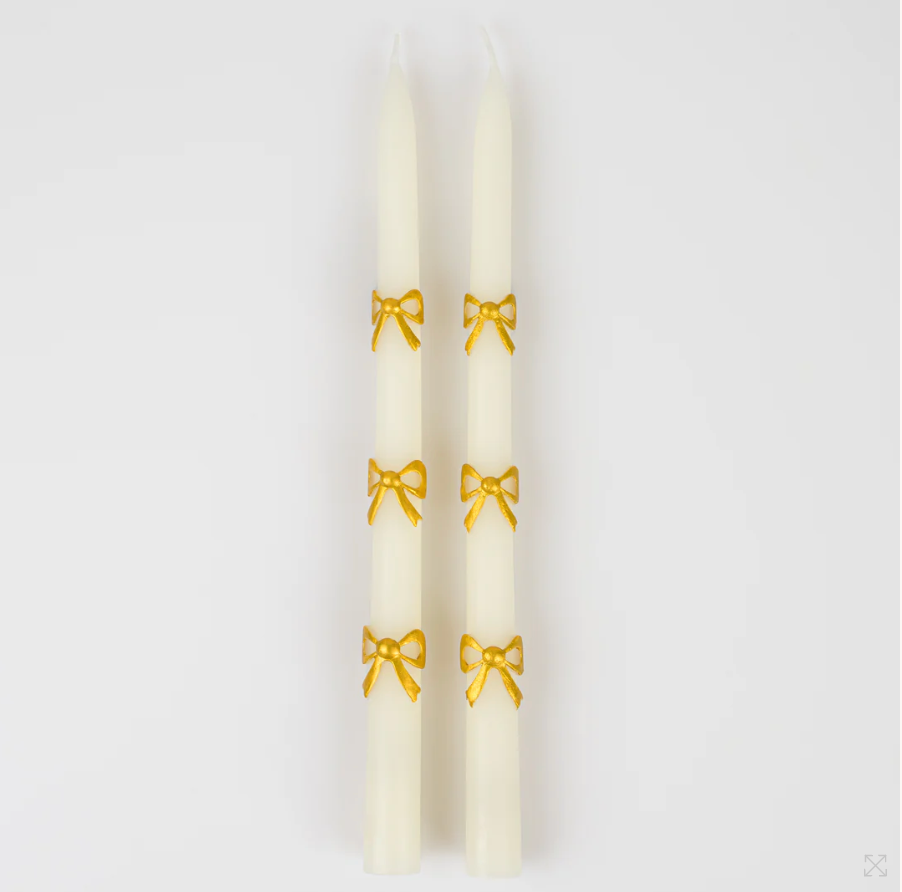 Gold Bow Taper Candles
