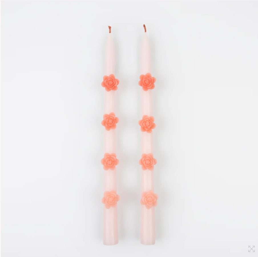 Pink Flower Taper Candles