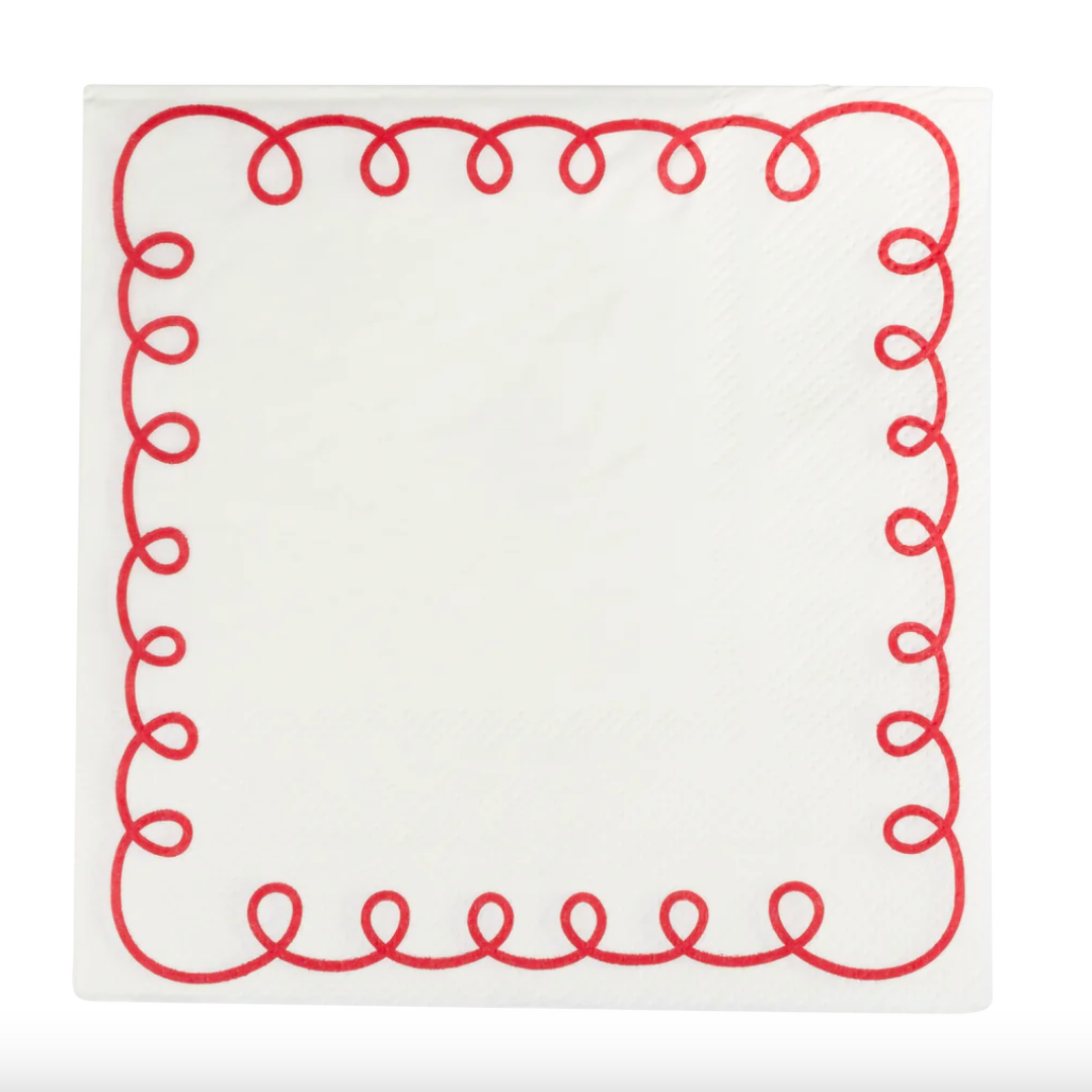 Red and Cream Scallop Border Napkin