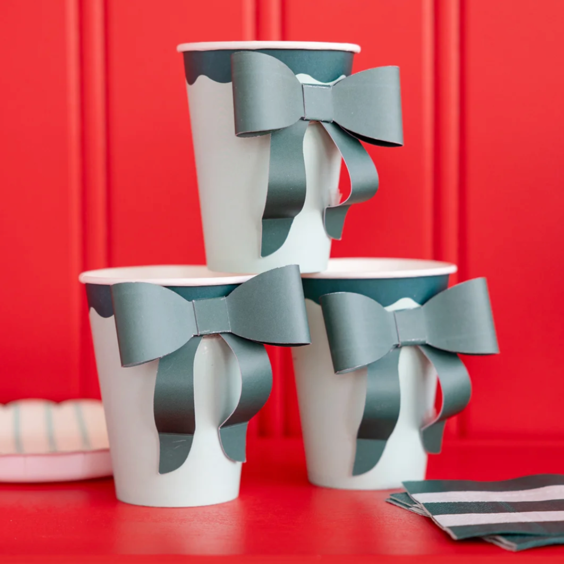 Mint and Green Bow Paper Cups